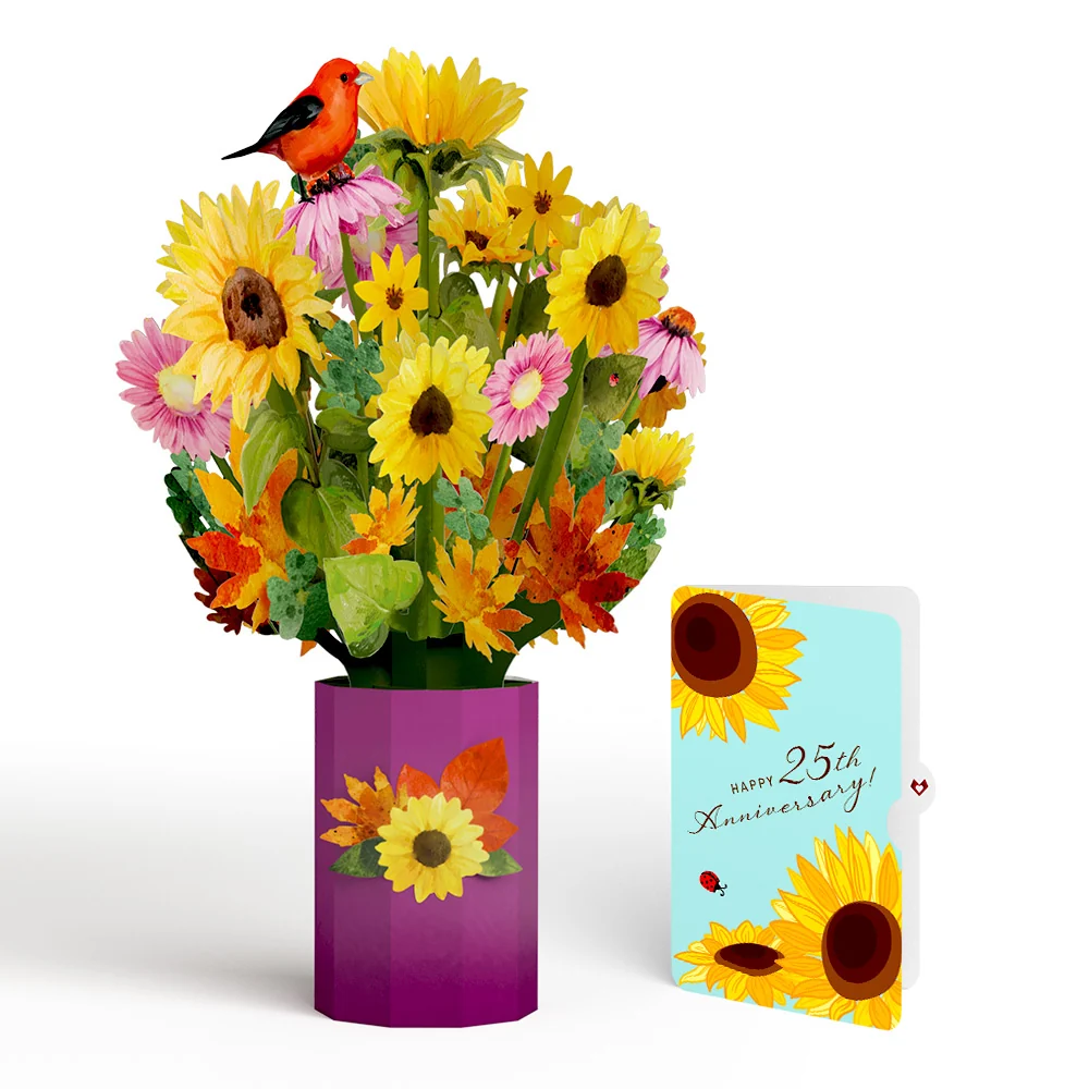 Lovepop Golden Sunflower 25th Anniversary Bouquet and Sentiment Set Vase