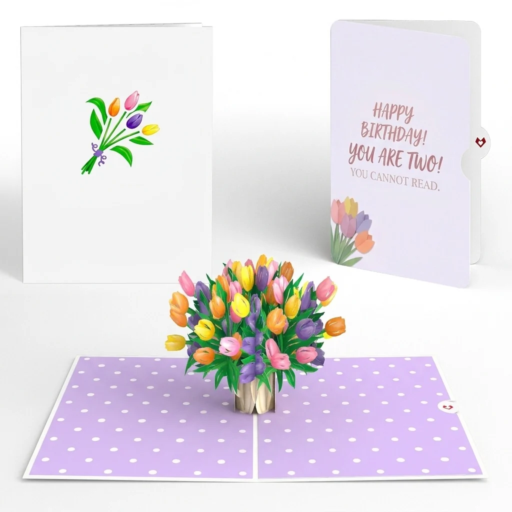 Lovepop Timeless Tulips 2nd Birthday Pop-Up Card and Floral Cannot Read Sentiment Set Vase