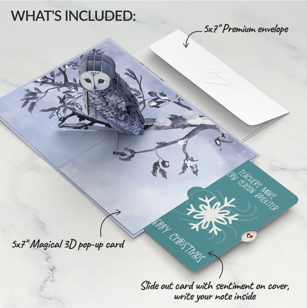 Lovepop Snowy Owl Christmas Pop-Up Card and Sentiment Set for Teacher - Image 2