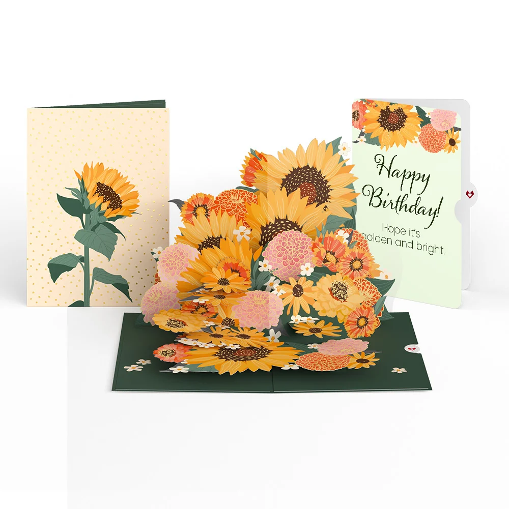 Lovepop Radiant Sunflowers Birthday Pop-Up Card and Sentiment Set Cream