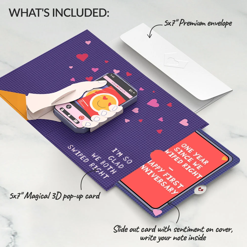 Lovepop So Glad We Swiped Right 1st Anniversary Pop-Up Card and Sentiment Set - Image 2