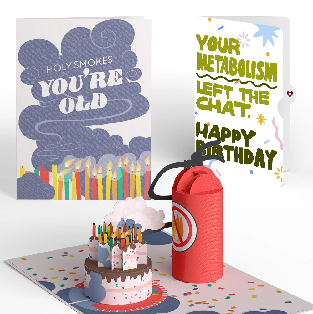 Lovepop Holy Smokes You're Old Birthday Pop-Up Card and Metabolism Left The Chat Sentiment Set Candle