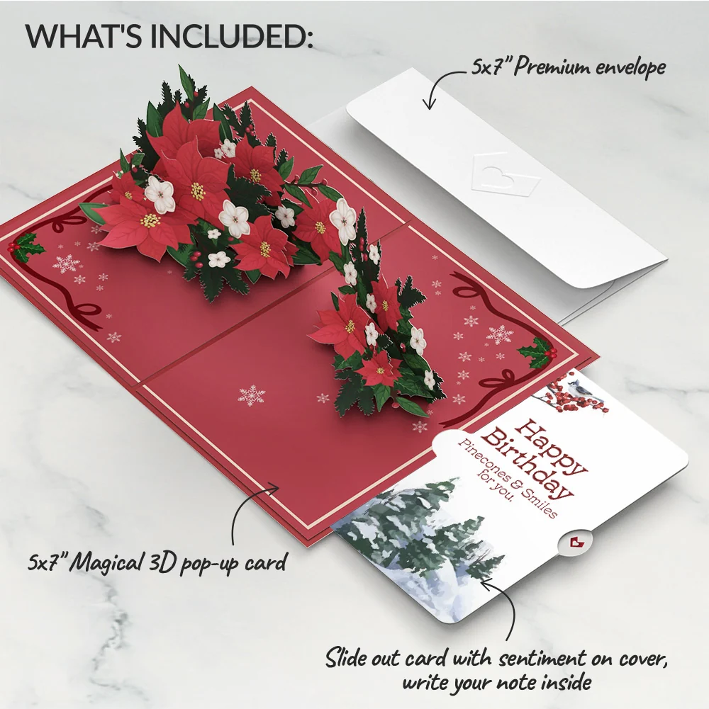 Lovepop Poinsettia & Pine Birthday Pop-Up Card and Sentiment Set - Image 2