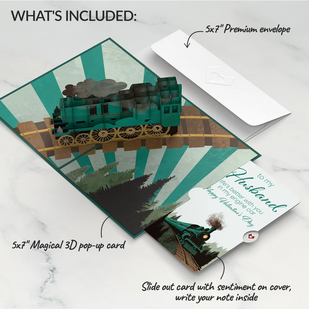 Lovepop Classic Train Valentine Pop-Up Card and Sentiment Set for Husband - Image 2