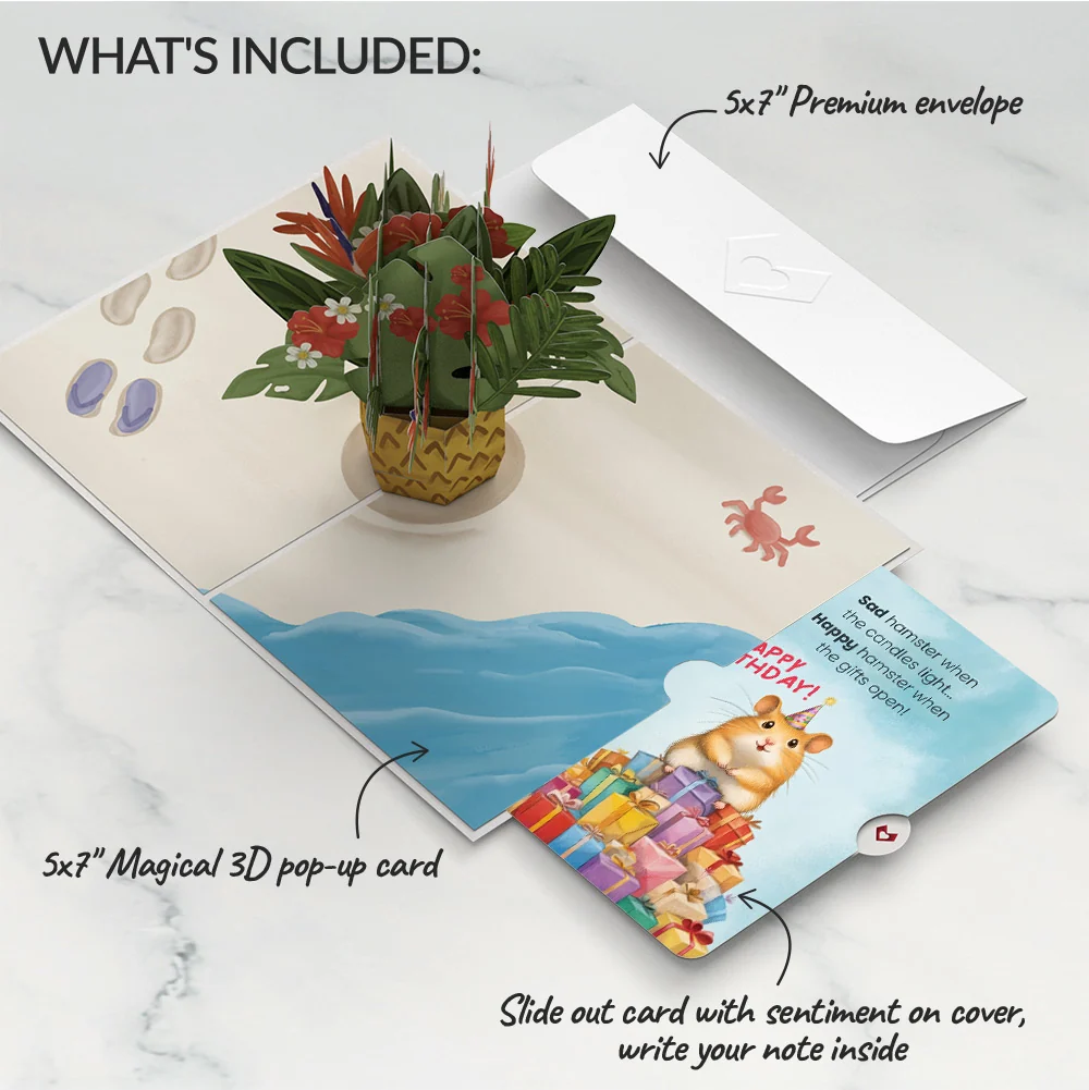 Lovepop Tropical Flower Basket Birthday Pop-Up Card and Happy Hamster Sentiment Set - Image 2