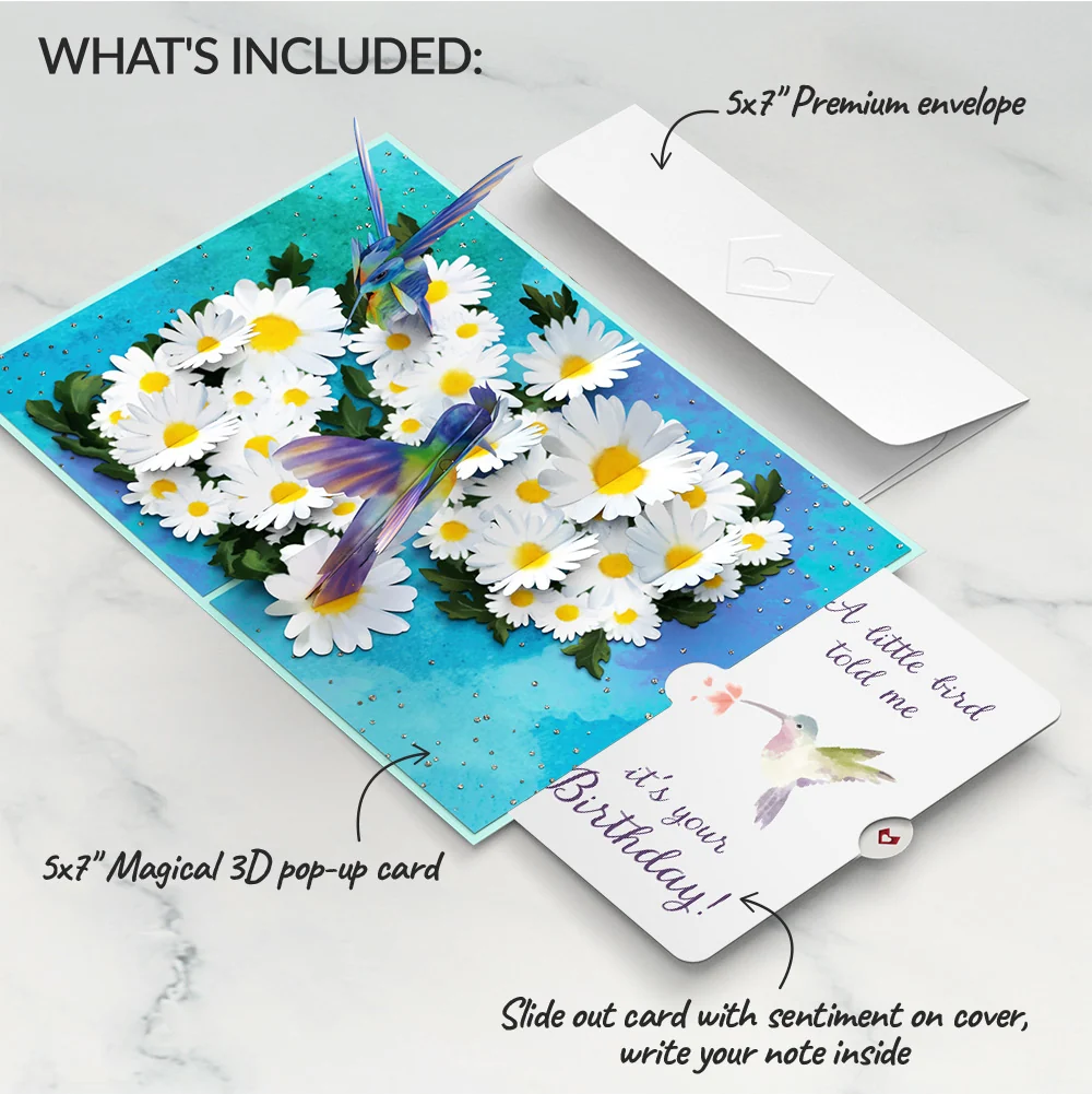 Lovepop Daisy Patch Hummingbirds Birthday Pop-Up Card and A Little Hummingbird Kisses Sentiment Set - Image 2