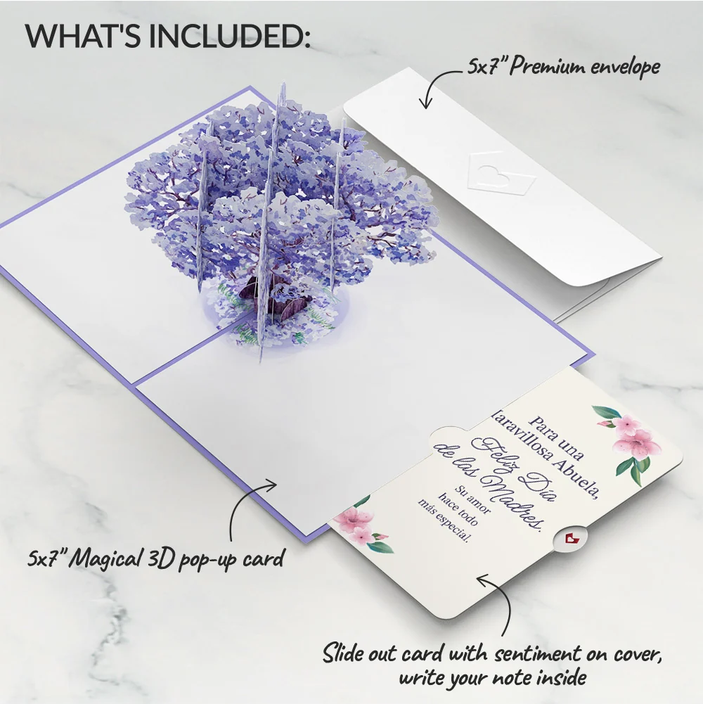 Lovepop Watercolor Jacaranda Tree Mother's Day Pop-Up Card and Sentiment Set for Spanish Grandmother - Image 2