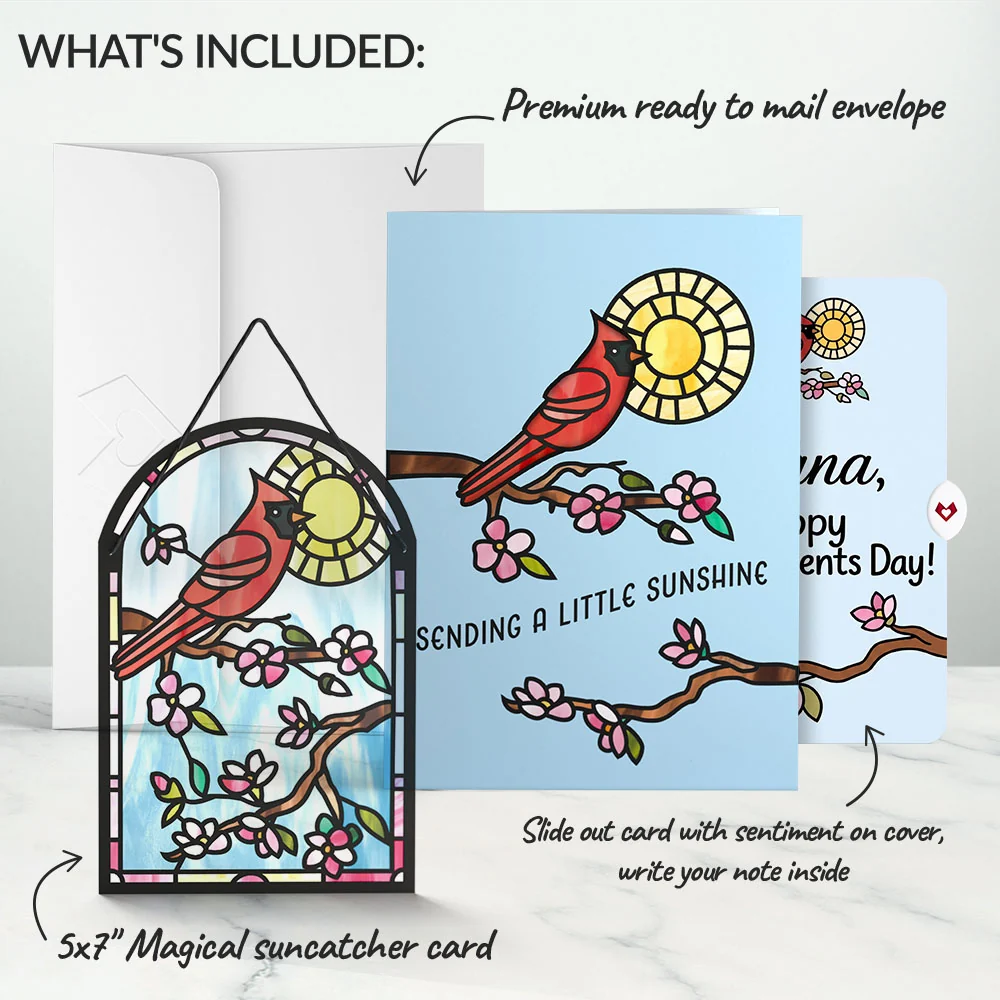 Lovepop Sending Sunshine Cardinal Suncatcher Card and Grandparents Day Sentiment Set Glass - Image 2