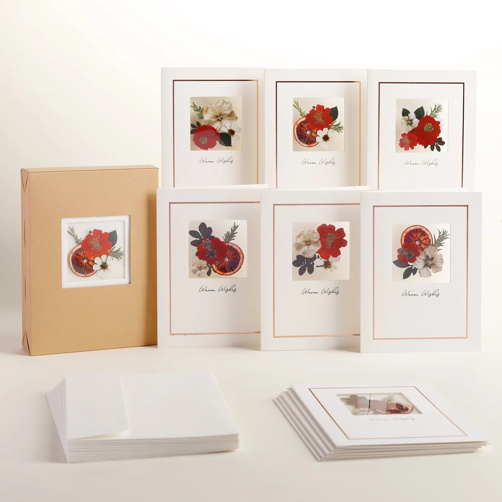 Lovepop Yuletide Crimson (Assorted 12-Pack) – Petal Pressed ‘Warm Wishes’ Notecards - Image 2