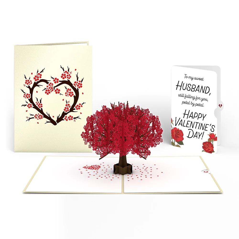 Lovepop Red Sakura Tree Valentine Pop-Up Card and Sentiment Set for Husband Cream