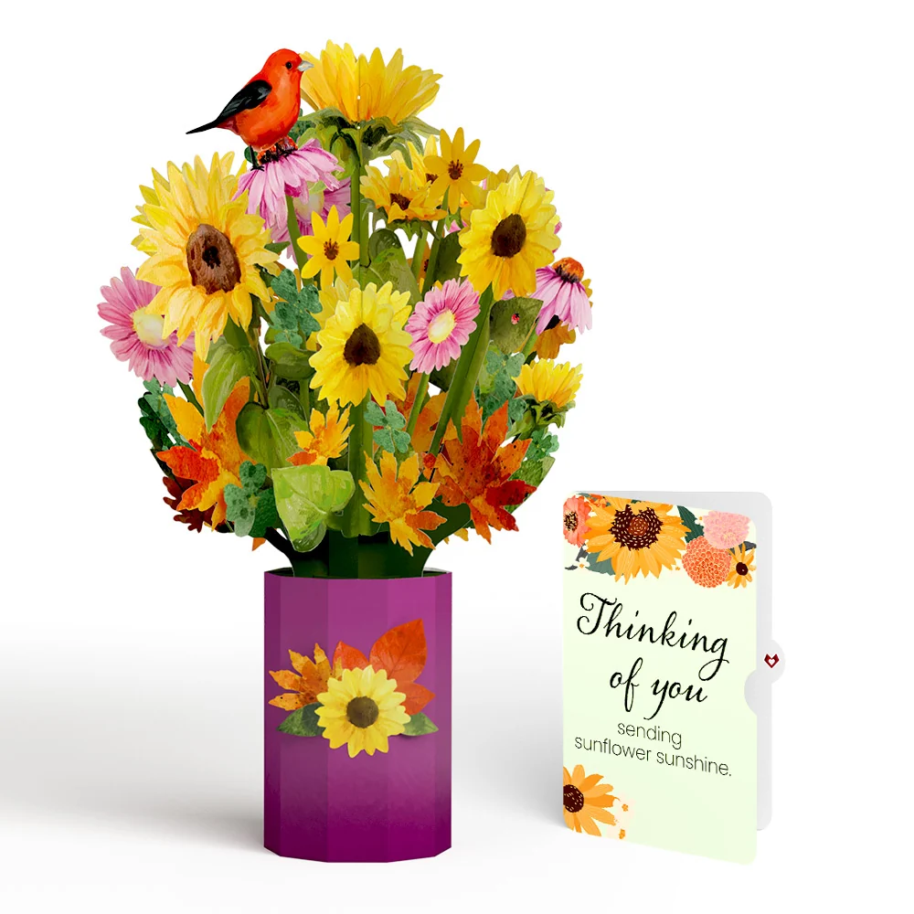 Lovepop Golden Sunflower Thinking of You Bouquet and Sentiment Set Vase