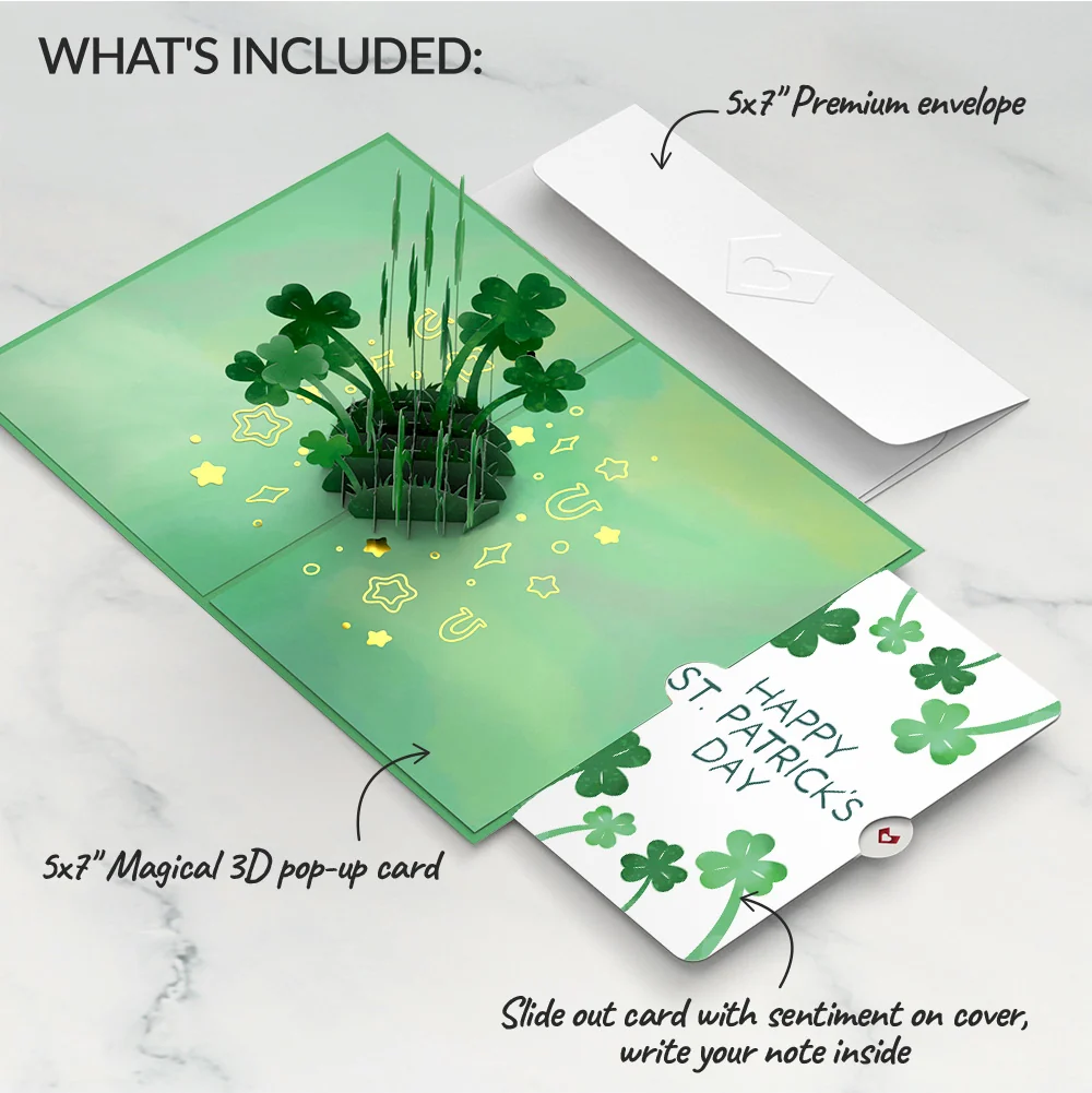 Lovepop Saint Patrick's Day Lucky Clover Pop-Up Card and Shamrock Sprigs Sentiment Set - Image 2