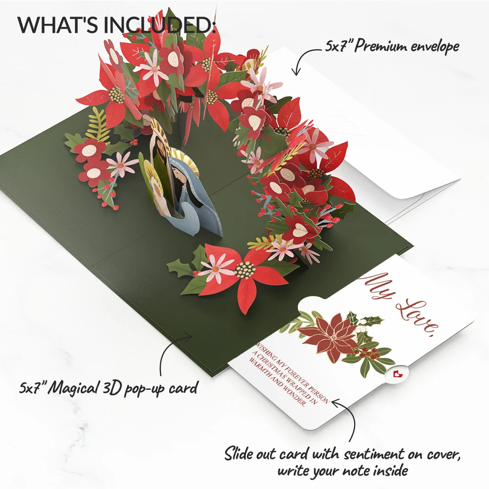 Lovepop A Child Is Born Christmas Pop-Up Card and Poinsettia Love Sentiment Set for Partner Cream - Image 2