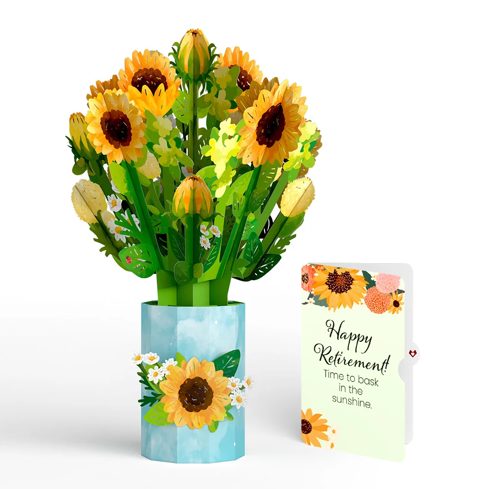 Lovepop Sunflower Blooms Retirement Bouquet and Sentiment Set Vase