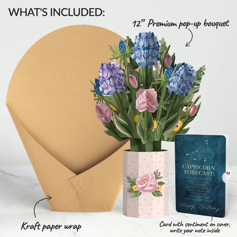 Lovepop Hydrangea Birthday Bouquet and Capricorn Zodiac Sentiment Set Vase - Image 2