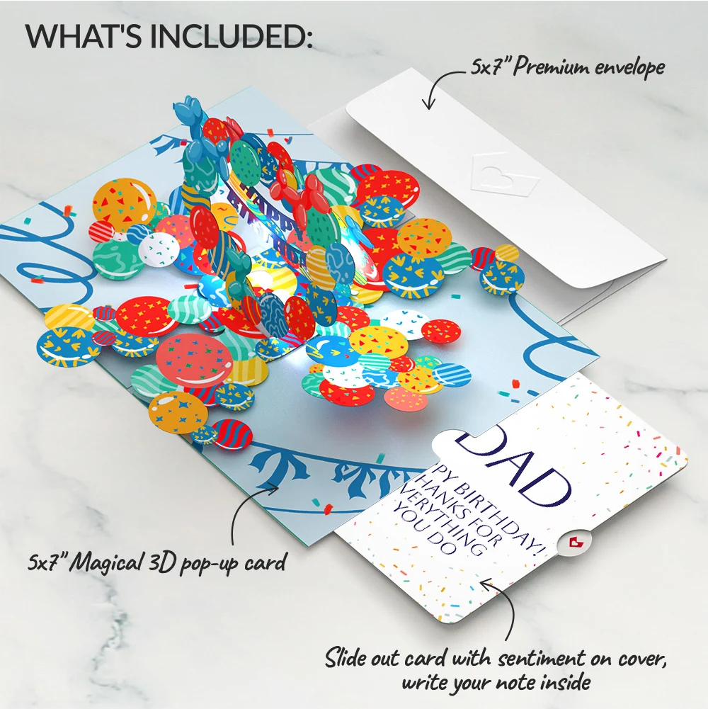 Lovepop Happy Birthday Balloons Music and Lights Pop-Up Card and Sentiment Set for Dad - Image 2