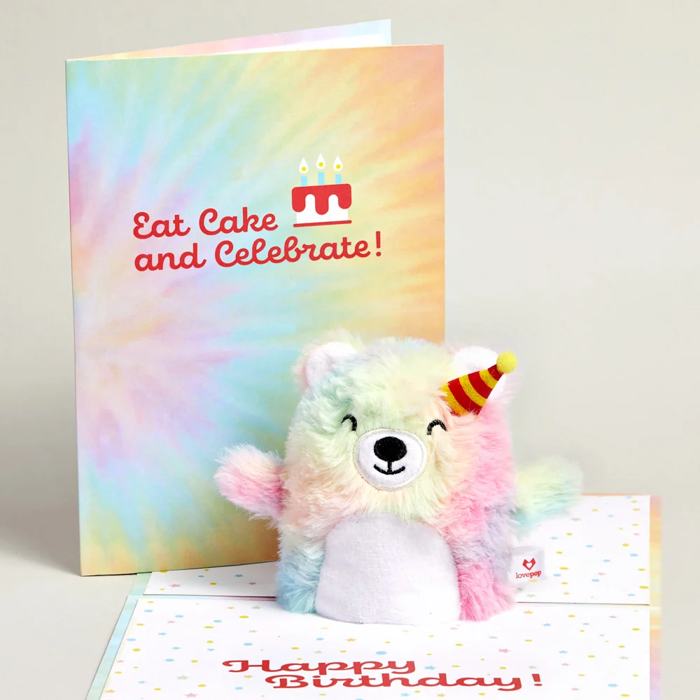 Lovepop 'Eat Cake and Celebrate' Birthday Plushpop Card and Bouquet Bundle - Image 2