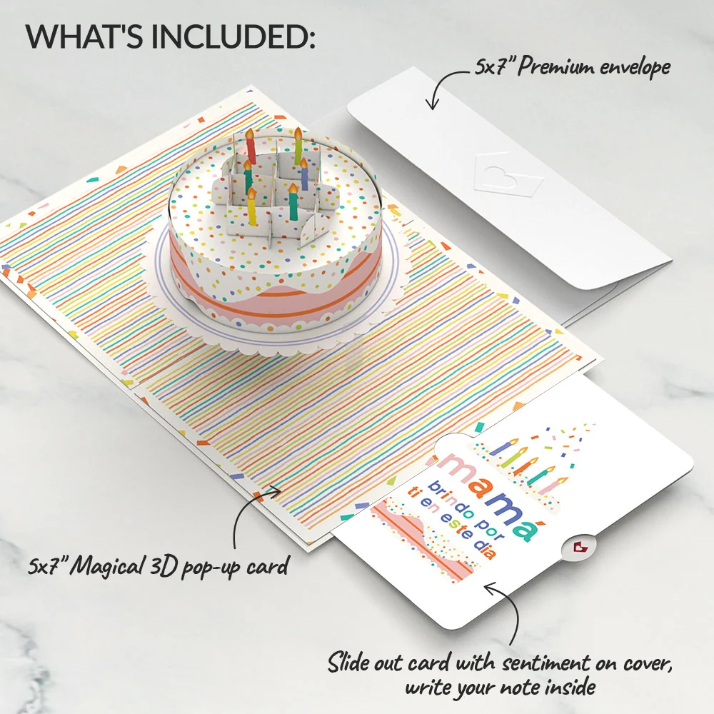 Lovepop Happy Birthday to You! Confetti Cake Pop-Up Card and Sentiment Set for Spanish Mom Candle - Image 2