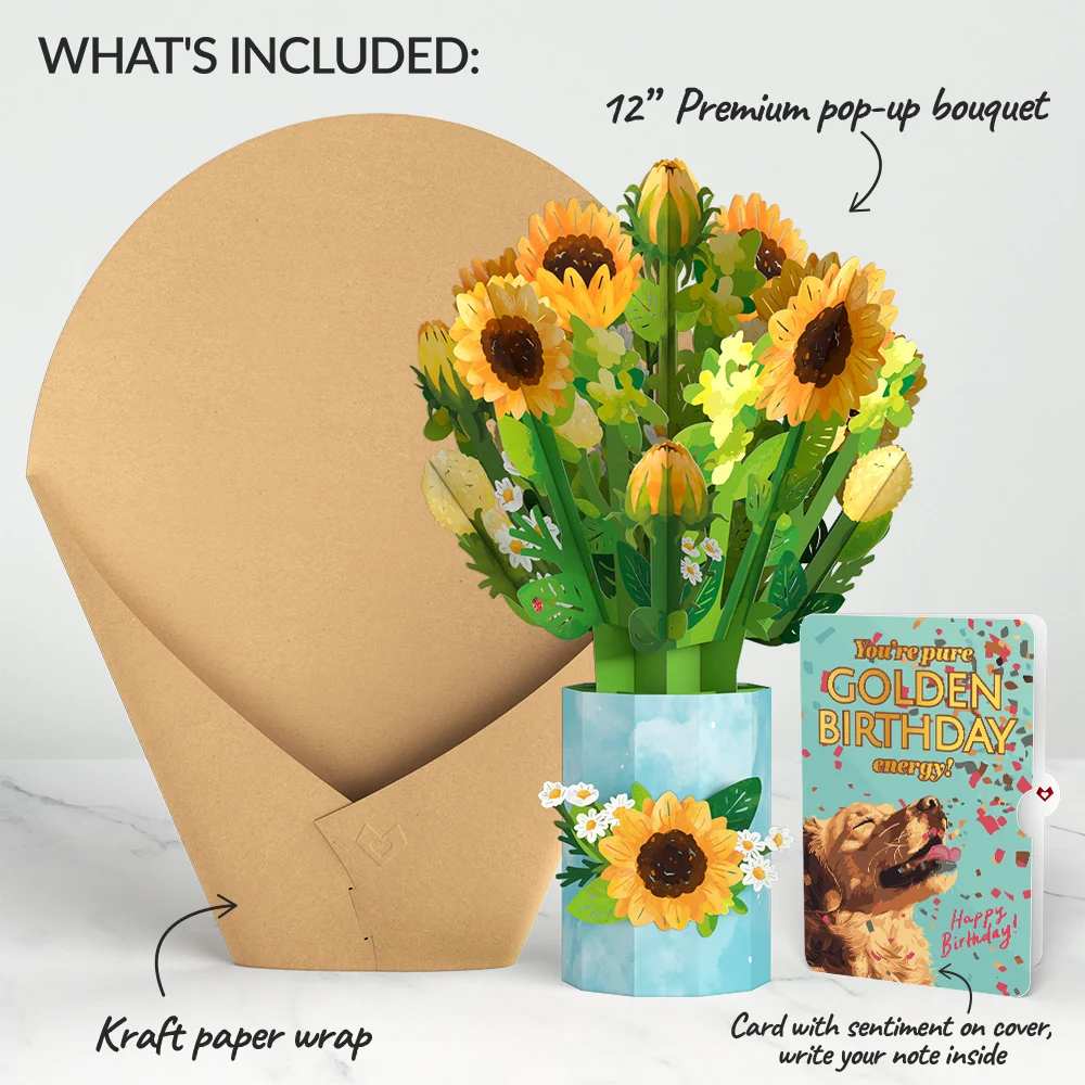 Lovepop Sunflower Blooms Birthday Bouquet and Golden Energy Sentiment Set Vase - Image 2