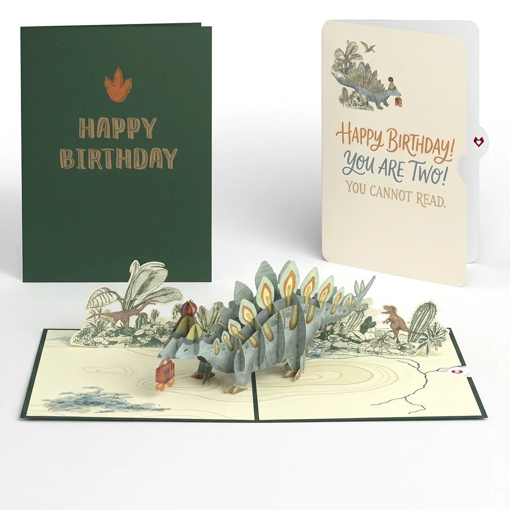 Lovepop Stegosaurus 2nd Birthday Pop-Up Card and Sentiment Set Plate