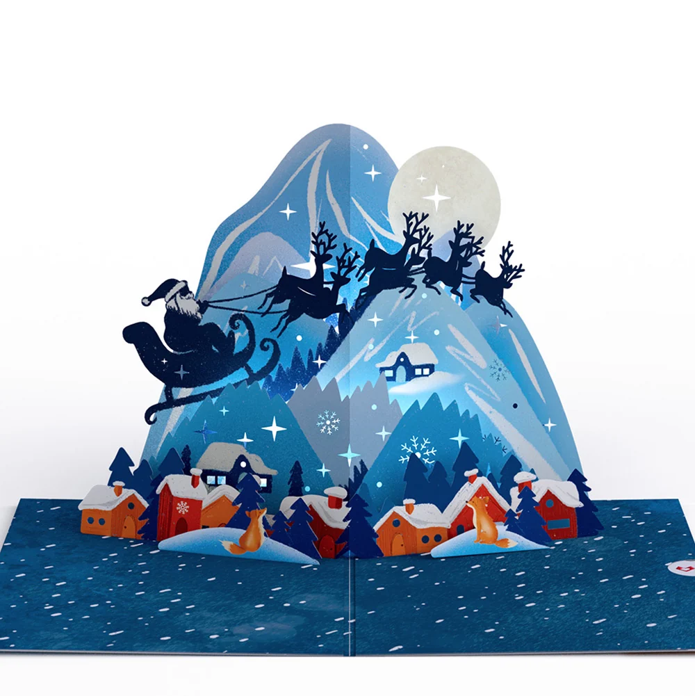 Lovepop Christmas Eve Sleigh Ride Music and Lights Pop-Up Card and Snow Village Sentiment Set for Dad Cream - Image 3