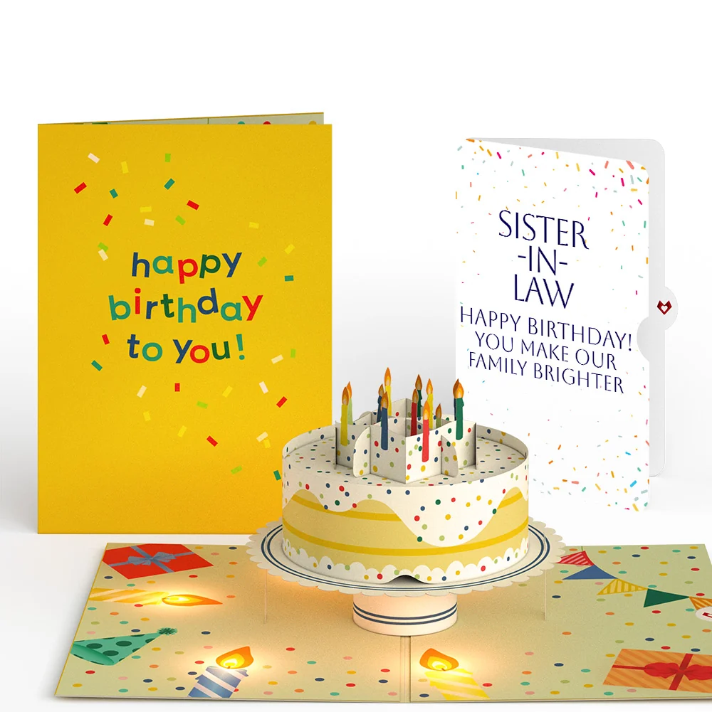 Lovepop Happy Birthday Confetti Cake Music and Lights Pop-Up Card and Sentiment Set for Sister-in-law Candle