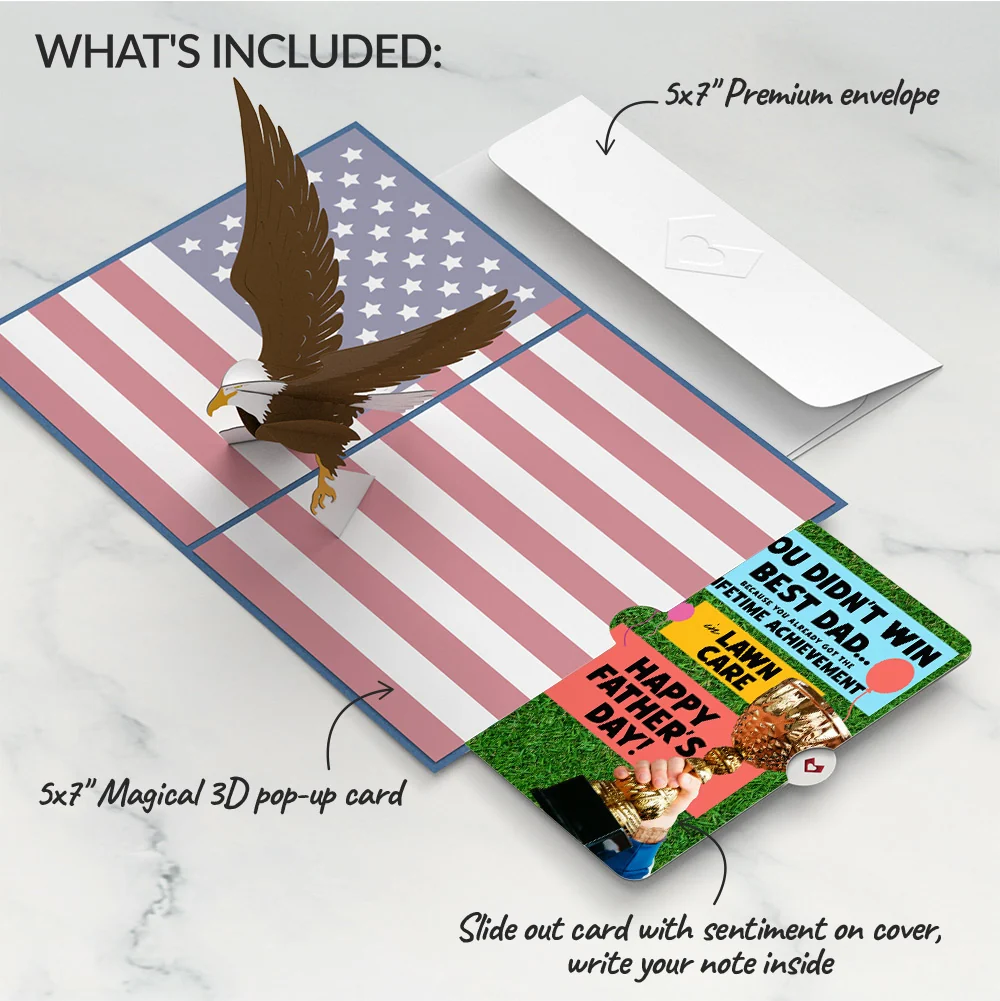 Lovepop Patriotic Eagle Father's Day Pop-Up Card and Trophy Lawn Care Sentiment Set - Image 2