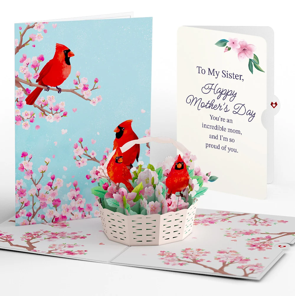 Lovepop Cherry Blossom Basket with Cardinals Mother's Day Pop-Up Card and Sentiment Set for Sister
