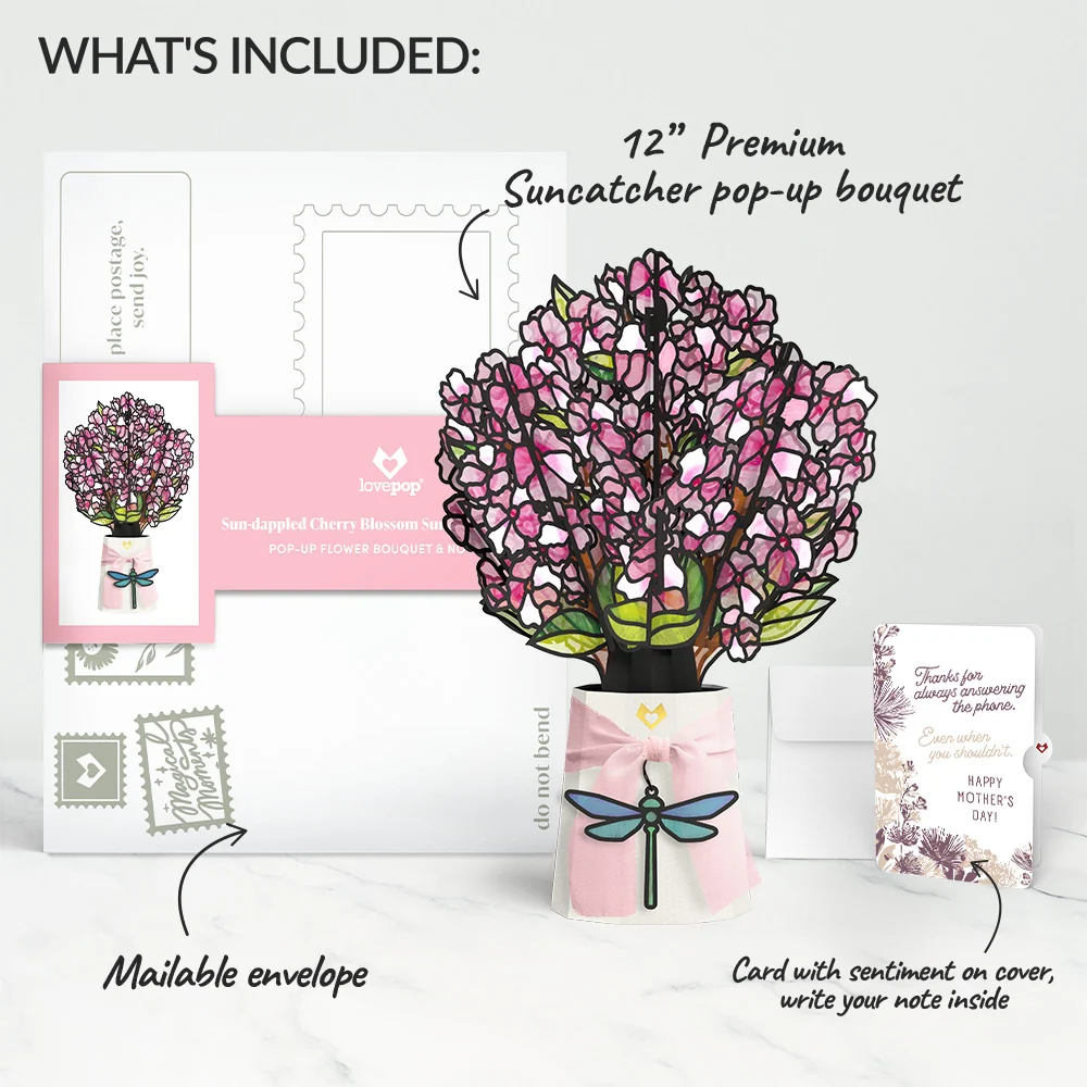 Lovepop Sun-dappled Cherry Blossom Mother’s Day Suncatcher Bouquet and Soft Neutral Bloom Sentiment Set for Mom Glass - Image 2