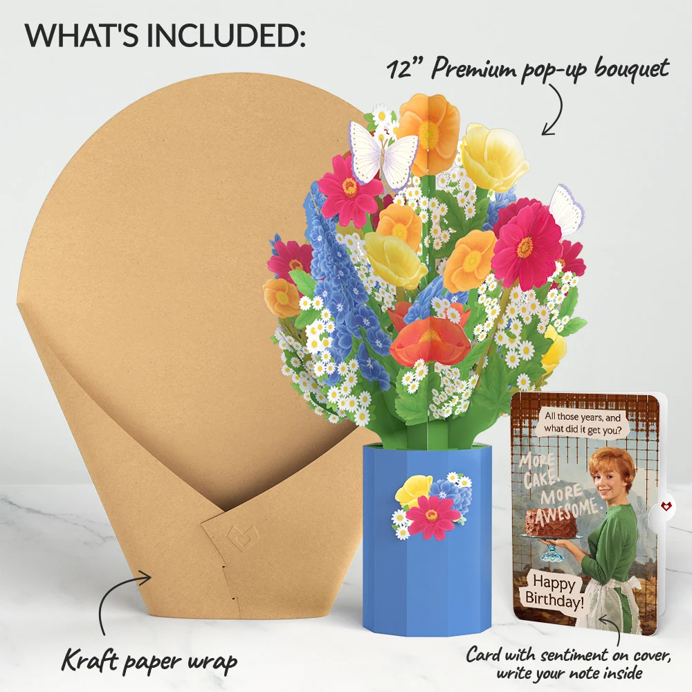Lovepop Wildflower Birthday Bouquet and More Cake More Awesome Sentiment Set Vase - Image 2