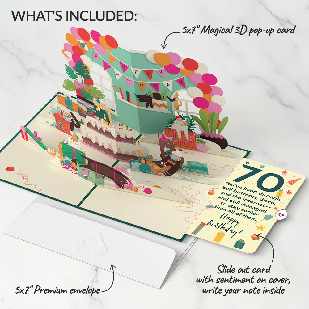 Lovepop Party Cats 70th Birthday Pop-Up Card and Sentiment Set - Image 2