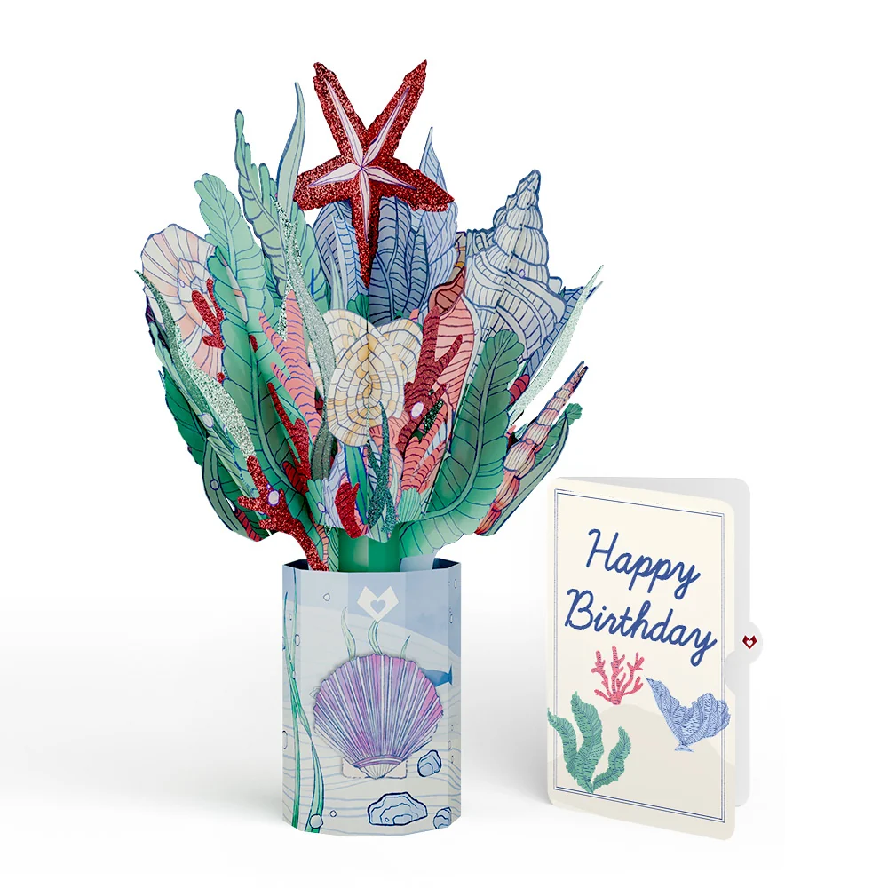 Lovepop Coastal Treasure Birthday Glitter Bouquet and Sentiment Set Vase