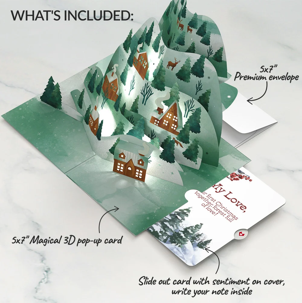 Lovepop Winter Wishes Mountain Village First Christmas Light-Up Pop-Up Card and Sentiment Set for Partner - Image 2