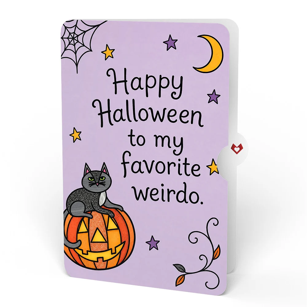 Lovepop Spooky Vibes Halloween Cat Suncatcher Card and Favorite Weirdo Sentiment Set Candle - Image 4