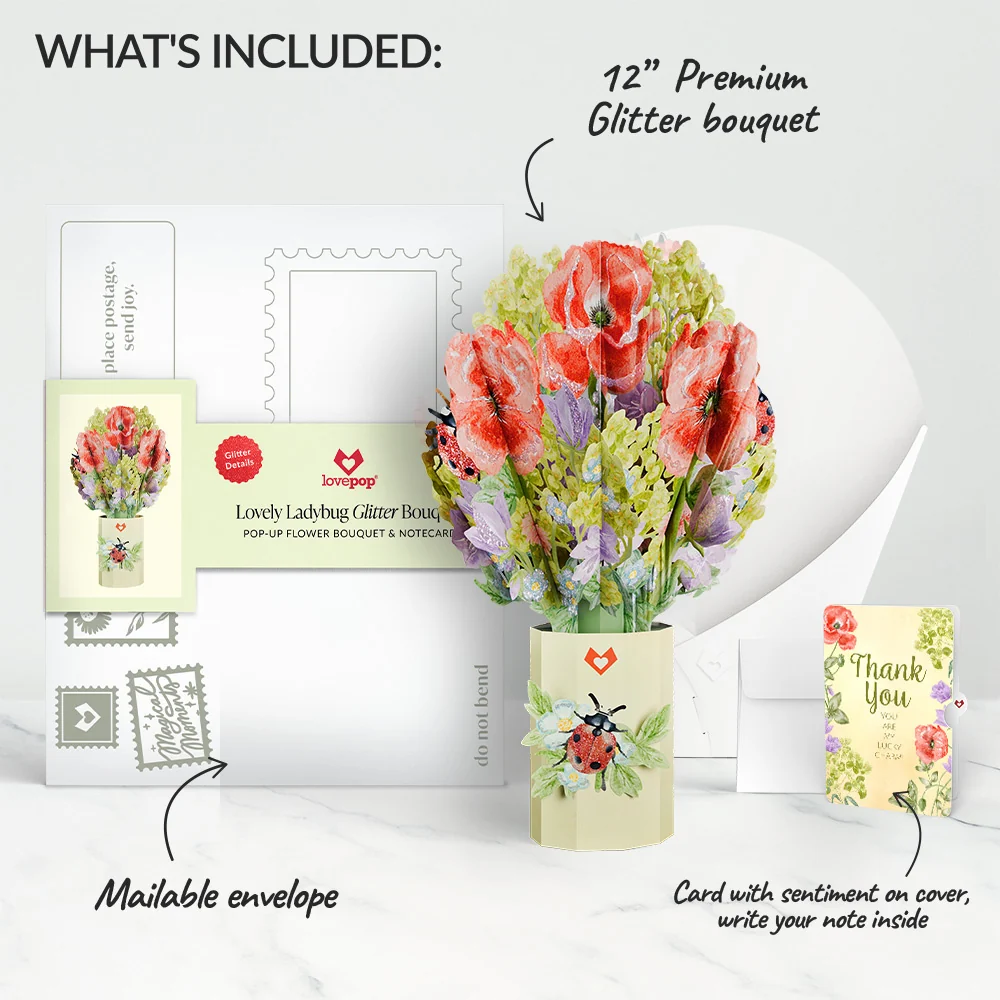Lovepop Lovely Ladybug Thank You Glitter Bouquet and Sentiment Set Vase - Image 2
