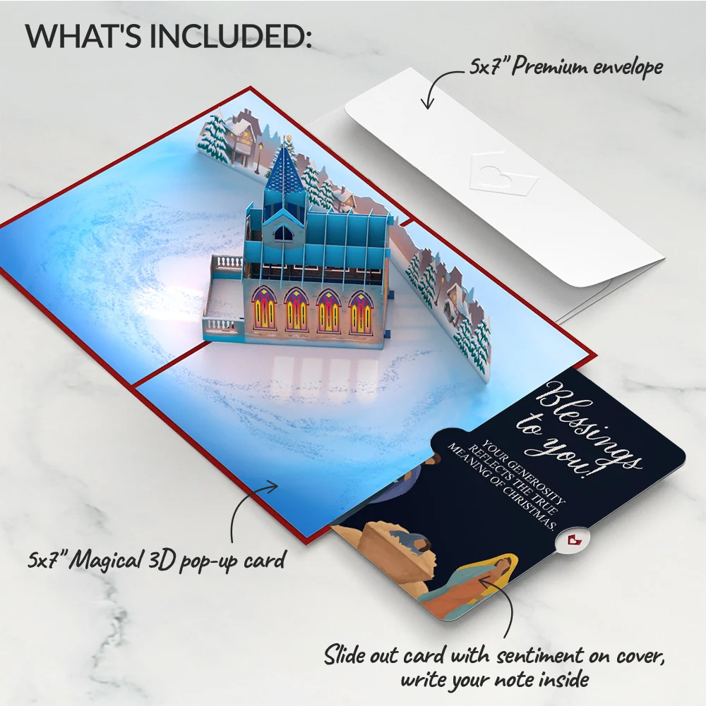 Lovepop Stained Glass Christmas Chapel Pop-Up Card and Nativity Blessings Sentiment Set - Image 2