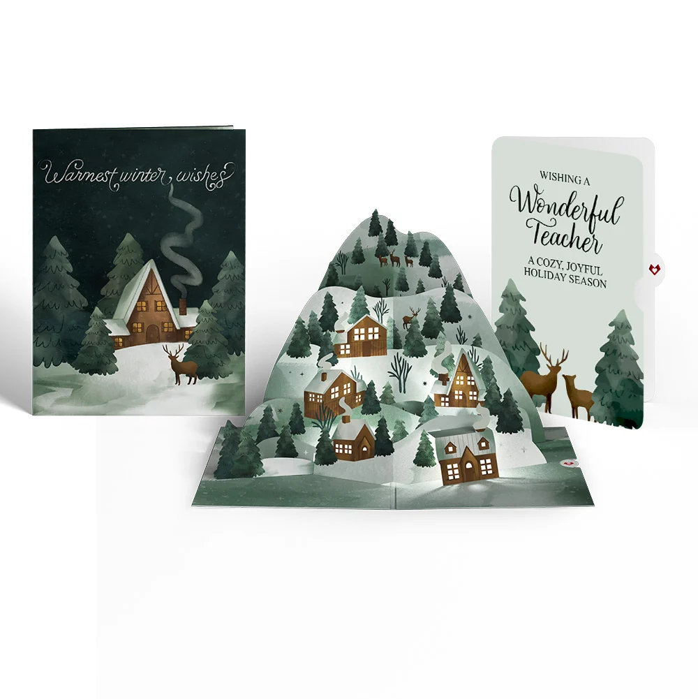 Lovepop Winter Wishes Mountain Village Light-Up Pop-Up Card and Sentiment Set for Teacher