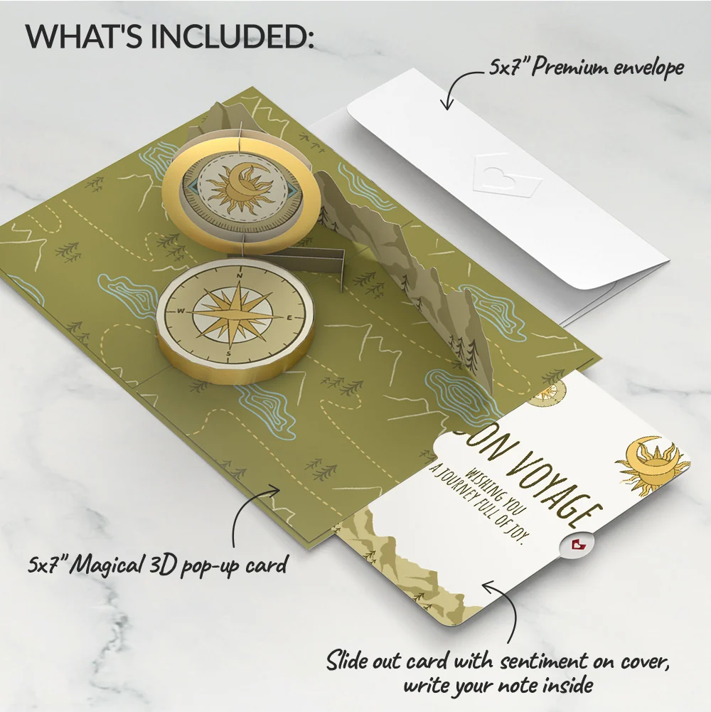 Lovepop Guiding Compass Bon Voyage Pop-Up Card and Sentiment Set Cream - Image 2