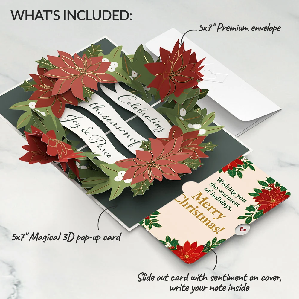 Lovepop Season's Greetings Poinsettia Wreath Christmas Pop-Up Card and Warm Holiday Wishes Sentiment Set - Image 2