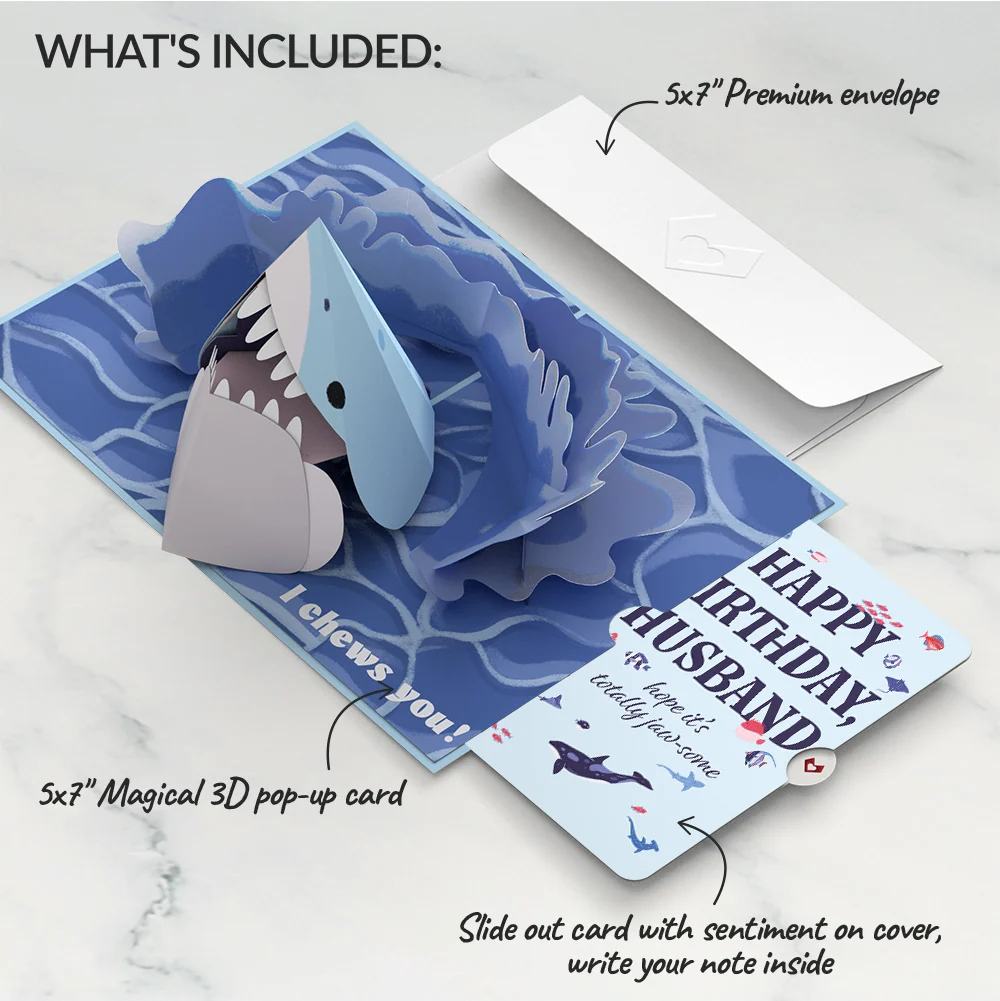Lovepop I Chews You Shark Birthday Pop-Up Card and Sentiment Set for Husband - Image 2