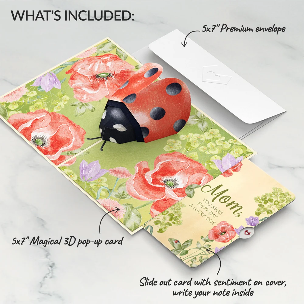 Lovepop Lovely Ladybug Pop-Up Card and Sentiment Set for Mom Cream - Image 2