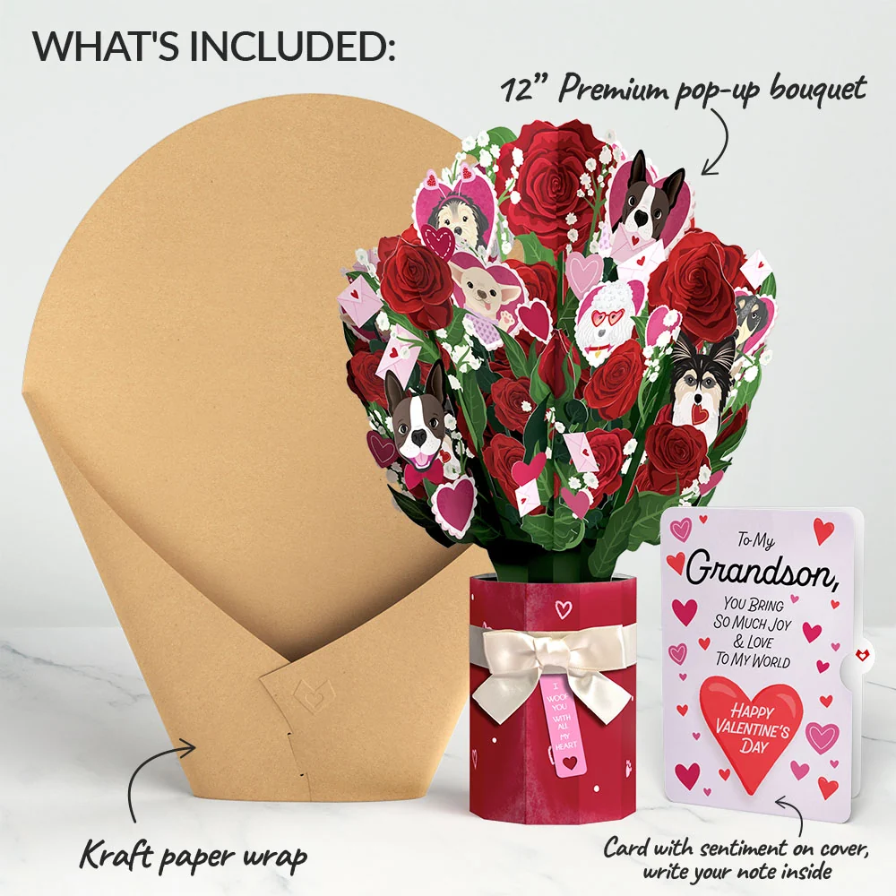 Lovepop I Woof You Dog Valentine Bouquet and Sentiment Set for Grandson Vase - Image 2
