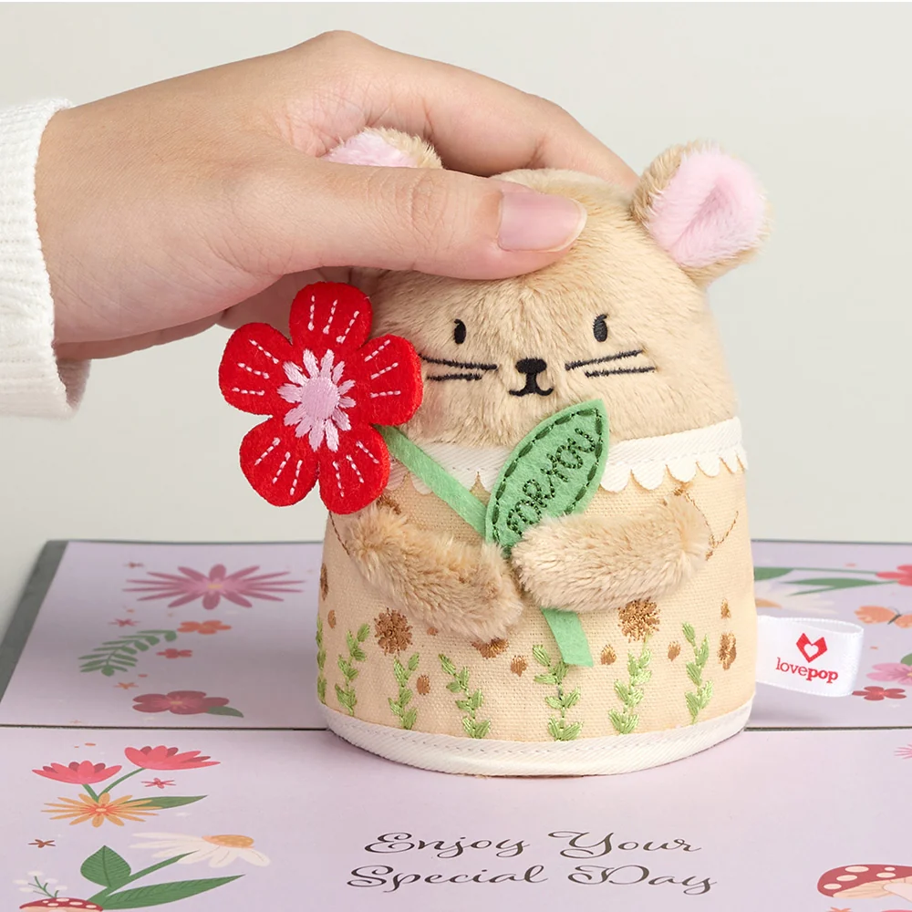Lovepop 'Happiest Birthday Wishes' Floral Field Mouse Plushpop Card and Sentiment Set for Kid - Image 3