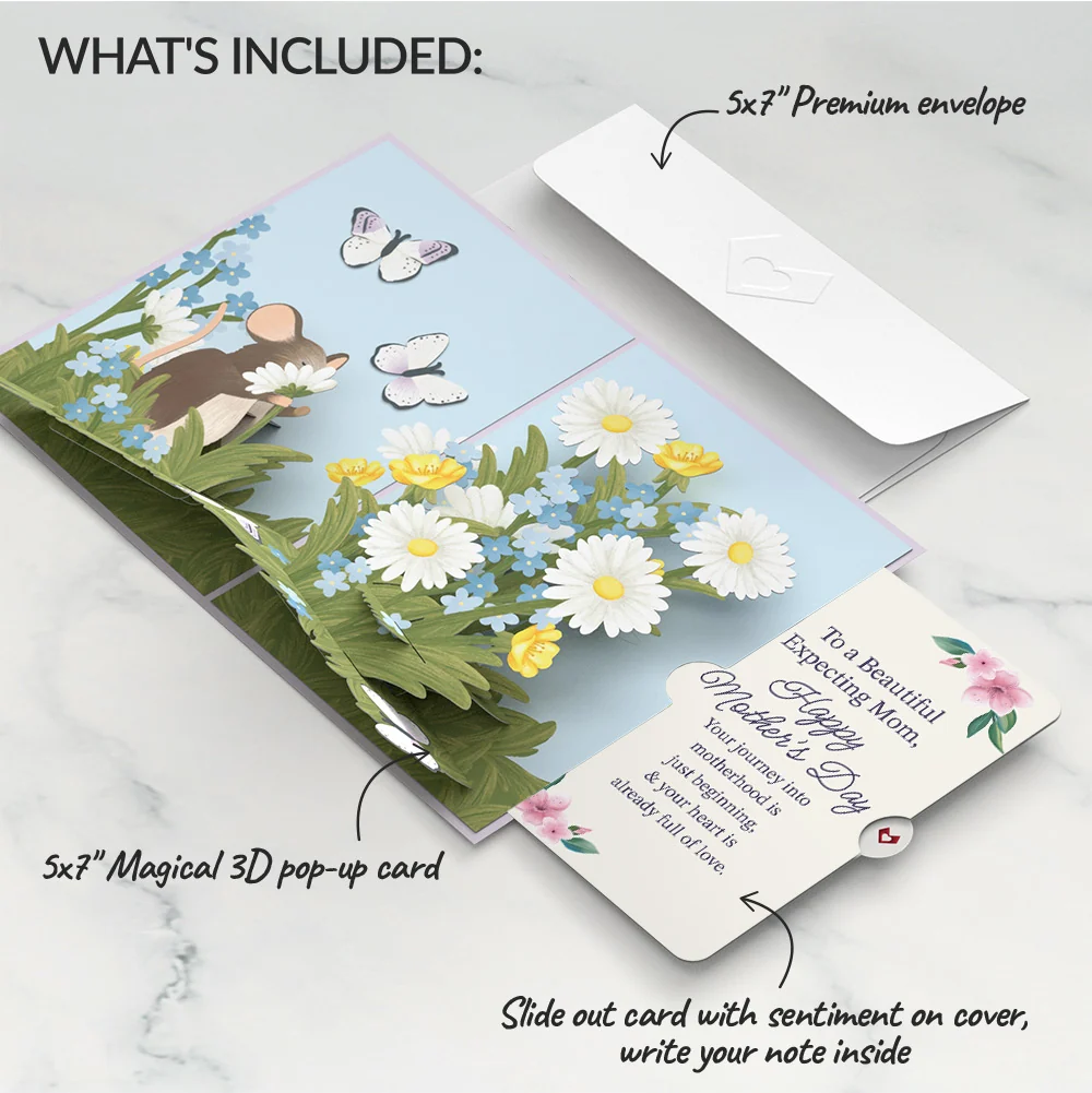 Lovepop Field Mouse in the Flowers Mother's Day Pop-Up Card and Sentiment Set for Expecting Mom - Image 2