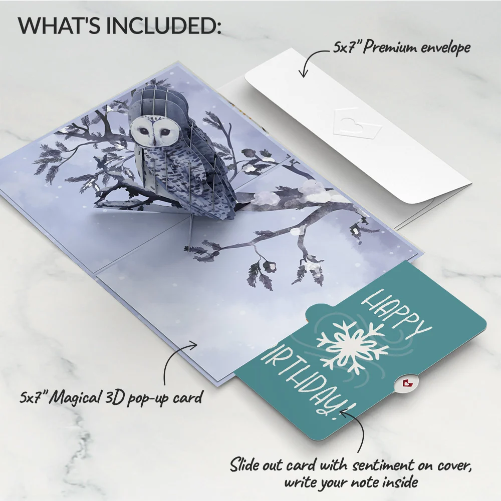 Lovepop Snowy Owl Pop-Up Card and Snowflake Birthday Sentiment Set - Image 2