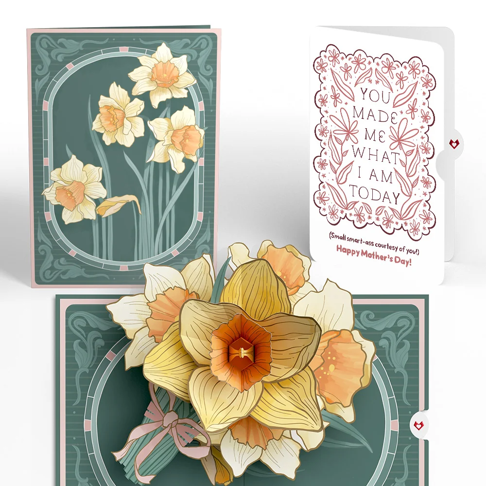 Lovepop Daffodils in Bloom Mother’s Day Pop-Up Card and Folk Floral Gratitude Sentiment Set for Mom