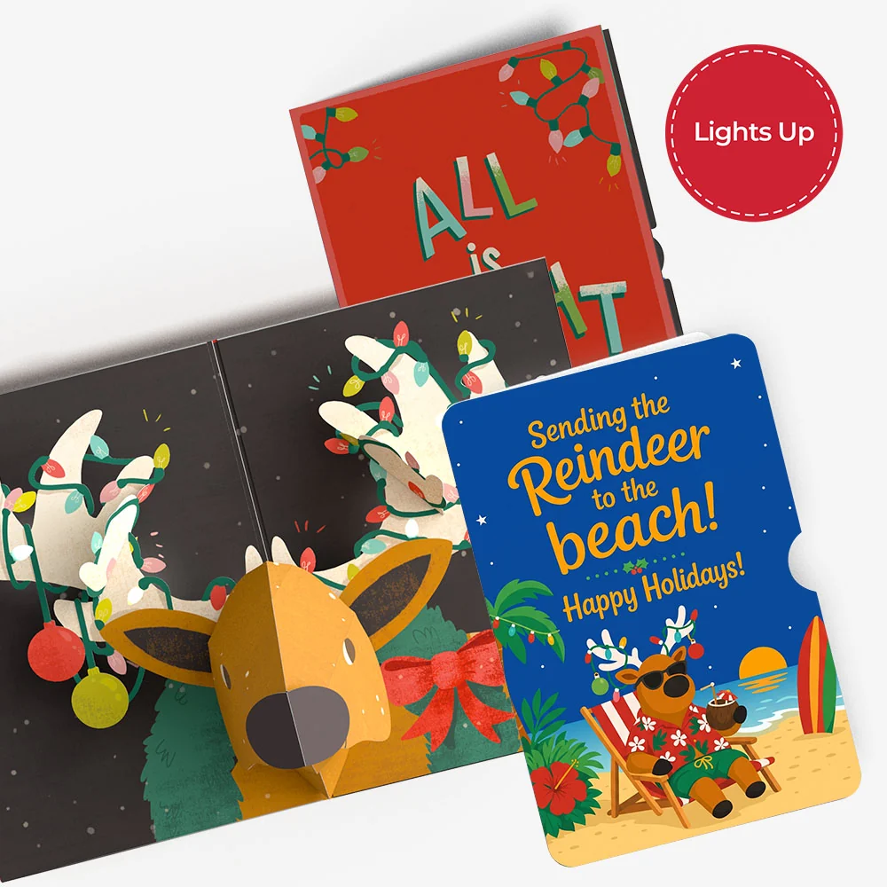 Lovepop All Is Bright Holiday Reindeer Christmas Light-Up Pop-Up Card and Beach Reindeer Sentiment Set Chair