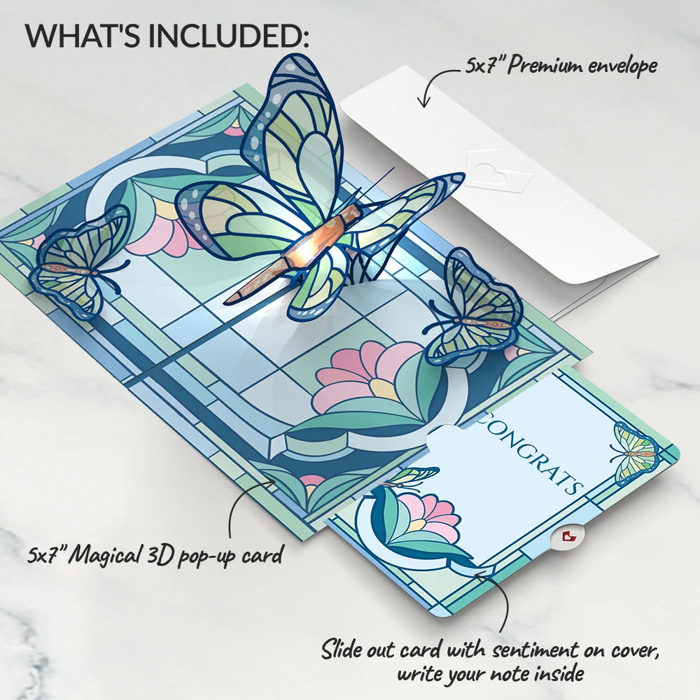 Lovepop Stained Glass Butterfly Congratulations Light-Up Pop-Up Card and Sentiment Set - Image 2