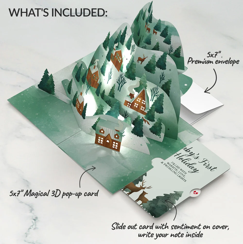 Lovepop Winter Wishes Mountain Village First Holiday Light-Up Pop-Up Card and Sentiment Set for Baby - Image 2