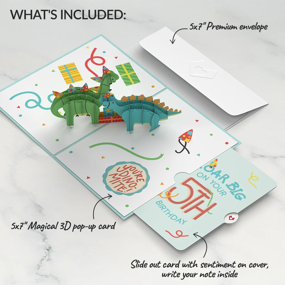 Lovepop Dinosaurs 5th Birthday Pop-Up Card and Sentiment Set - Image 2